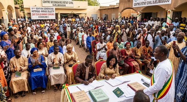 Mariage exceptionnel à Bamako : 100 couples scellent leur amour lors d’une cérémonie unique à Djélibougou