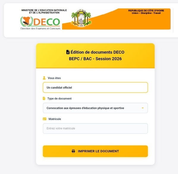Bac 2026 en Côte d’Ivoire : comment télécharger sa convocation en ligne