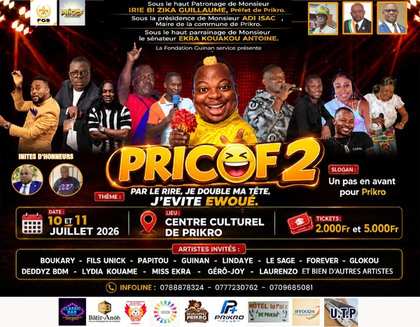 Sous le patronage des autorités de Prikro, la Fondation Guinan Service organise les 10 et 11 juillet 2026 un grand festival de l'humour.