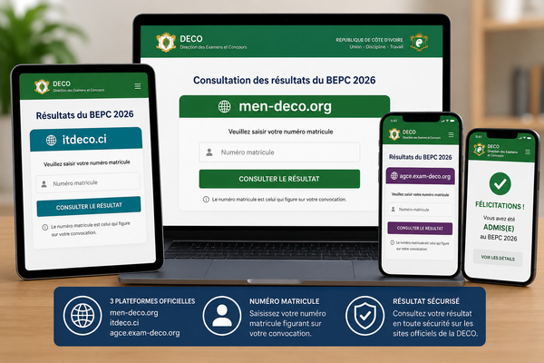 Trois liens pour consulter ses résultats: men-deco.org, itdeco.ci et agce.exam-deco.org