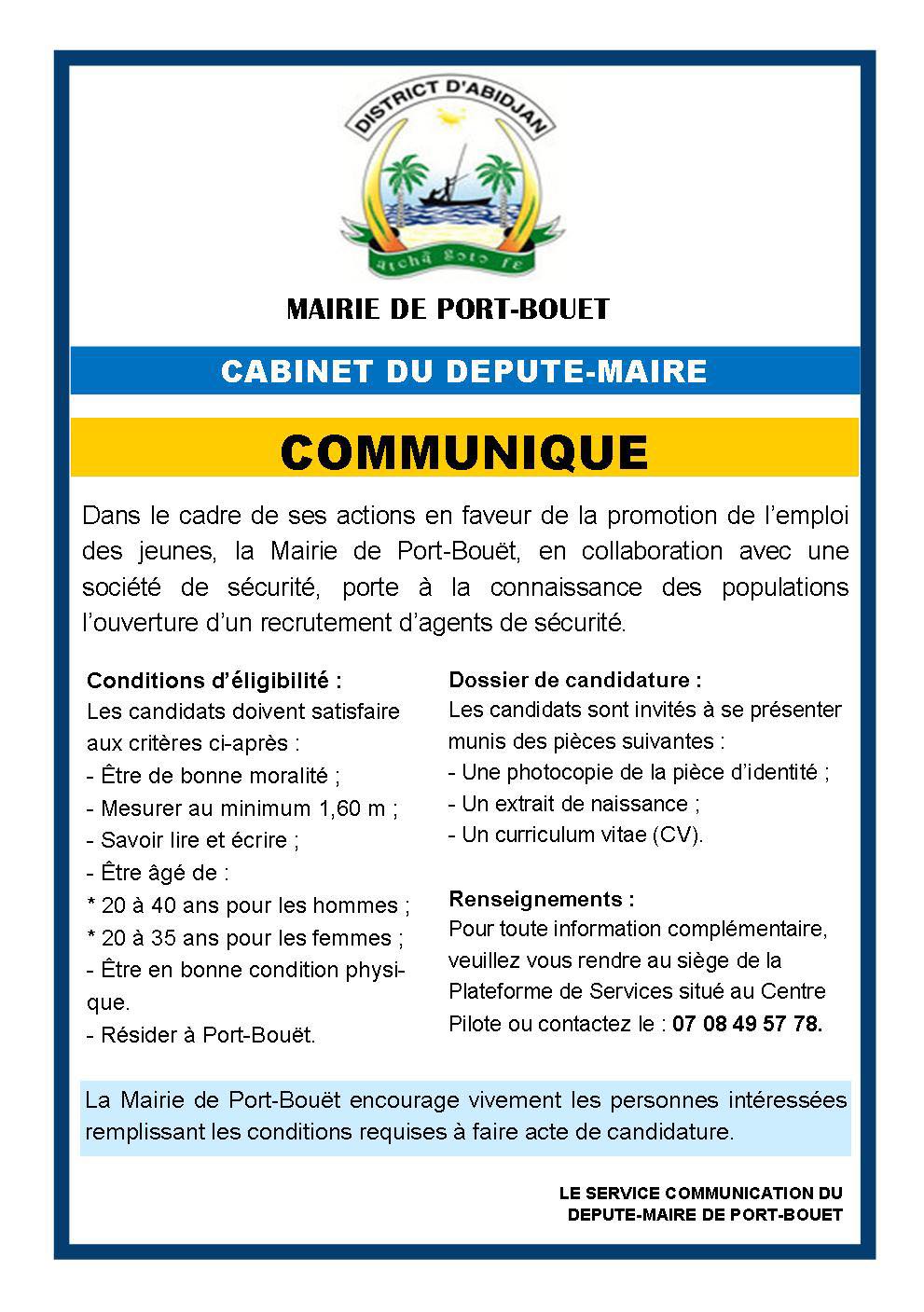 Emploi des jeunes : Dr Emou Sylvestre lance un recrutement à Port-Bouët