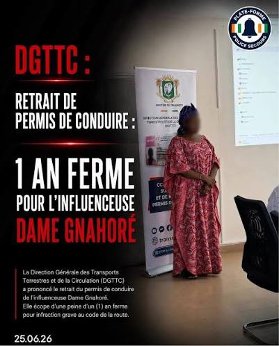 Incivisme routier : l’influenceuse Dame Gnahoré de nouveau sanctionnée après récidive