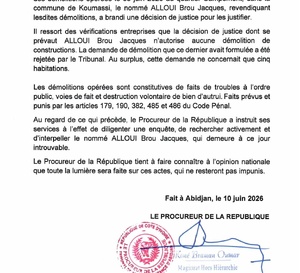 Koumassi : le parquet lance une enquête et recherche l’auteur présumé des démolitions de Campement