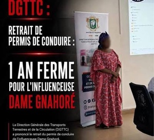 Incivisme routier : l’influenceuse Dame Gnahoré de nouveau sanctionnée après récidive